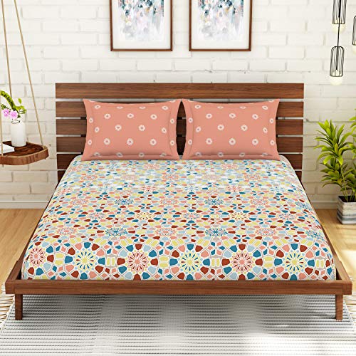 Image of Spaces Atrium 144 TC 100% Cotton King Size Double Bedsheet with 2 Pillow Covers ( 108 inch X 108 inch Inches) - Apricot, orange, large (ATR-2)