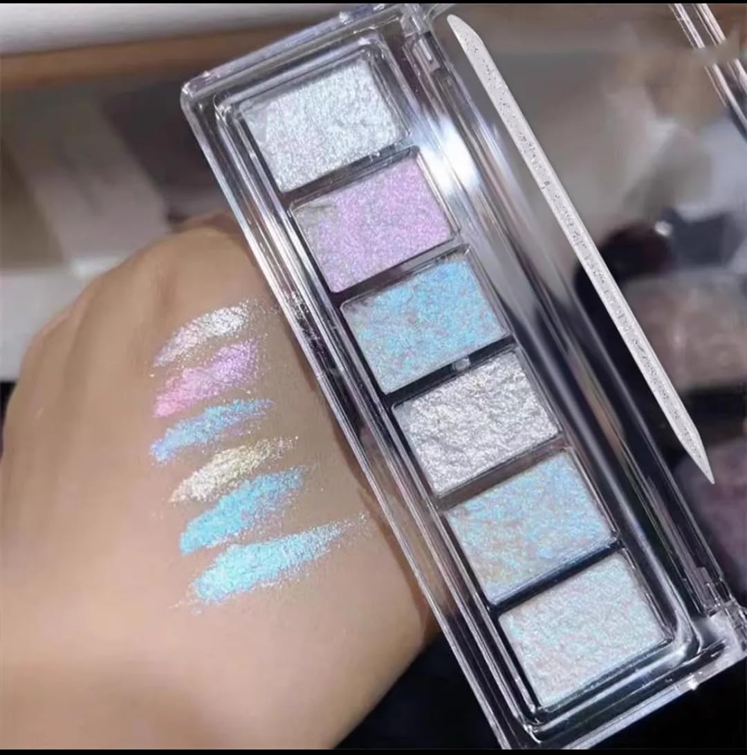 Holographic Eyeshadow Palette, 6 Shades, Glitter Shimmer Finish, Iridescent Duochrome Colors-image-17