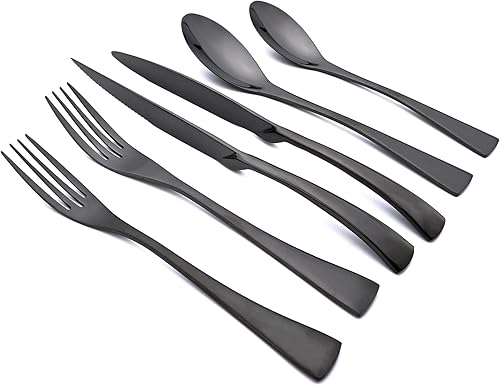 Miniatura 8 de Snplowum Juego de cubiertos de 24 piezas, espejo de acero inoxidable 1810, servicio de vajilla de lujo para 4, cuchillo de carne, accesorios para