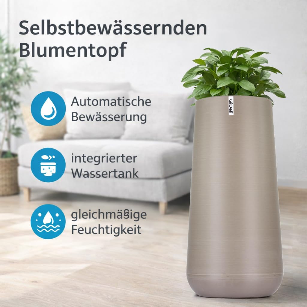 GiDeli Macetero autorriego – Maceta de riego automático con indicador de nivel de agua – Macetas que protege contra el desbordamiento y la putrefacción – Macetas para ahorrar tiempo