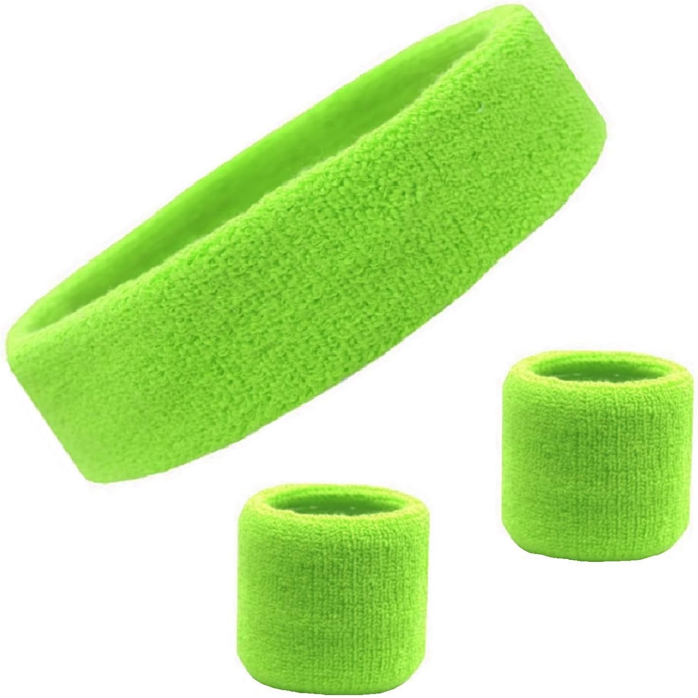 Sweatband Set Cotton Sports Headband Terry Cloth Wristband Moisture Wicking Sweat Absorbing Head Band Athletic Exercise Basketball Wrist Sweatbands and Headbands by Kenz Laurenz