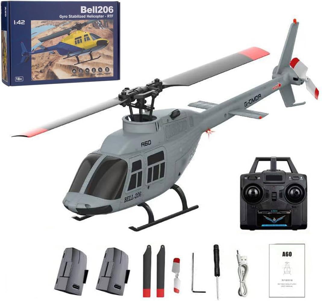 1/42 A60 206 RC Hubschrauber Outdoor, 2.4G 4CH A60 206 RC Helikopter für Erwachsene, Einrotor Flybarless Mini Flugzeug Modell mit Optischer Fluss Höhenhaltung, Geschenk -RTF