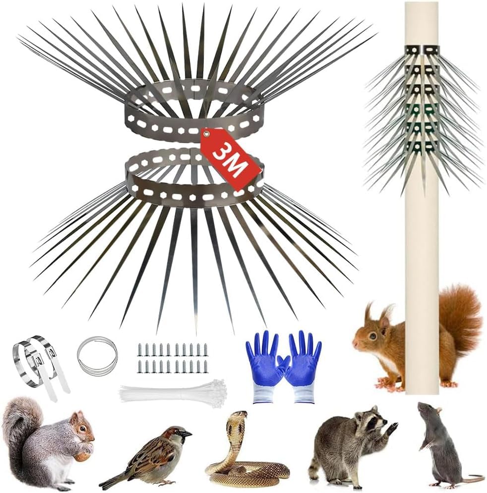 Marderschutz Fallrohr Edelstahl Marderabwehr Fallrohr Marderabwehrgürtel mit Zubehör Katzenabwehrgürtel Kann Geschnitten Werden Marderschutz Dachrinne für Haus Dachrinne Baum (3M x 10cm)