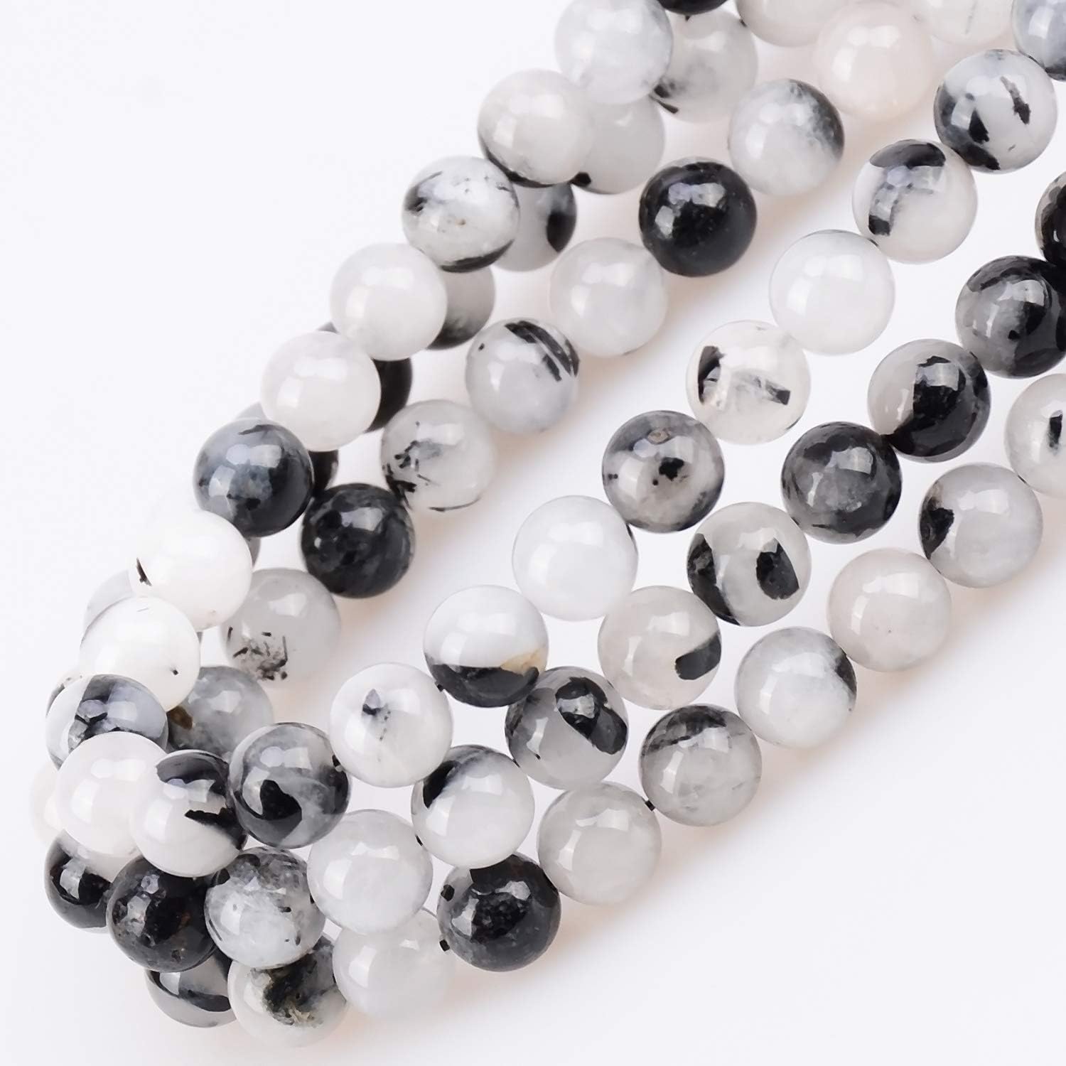 100Pcs Natural Crystal Beads Stone Gemstone Round Loose Energy Healing Beads with Free Crystal Stretch Cord for Jewelry Making (Tourmaline Quartz, 8MM) Tourmaline Quartz 8MM