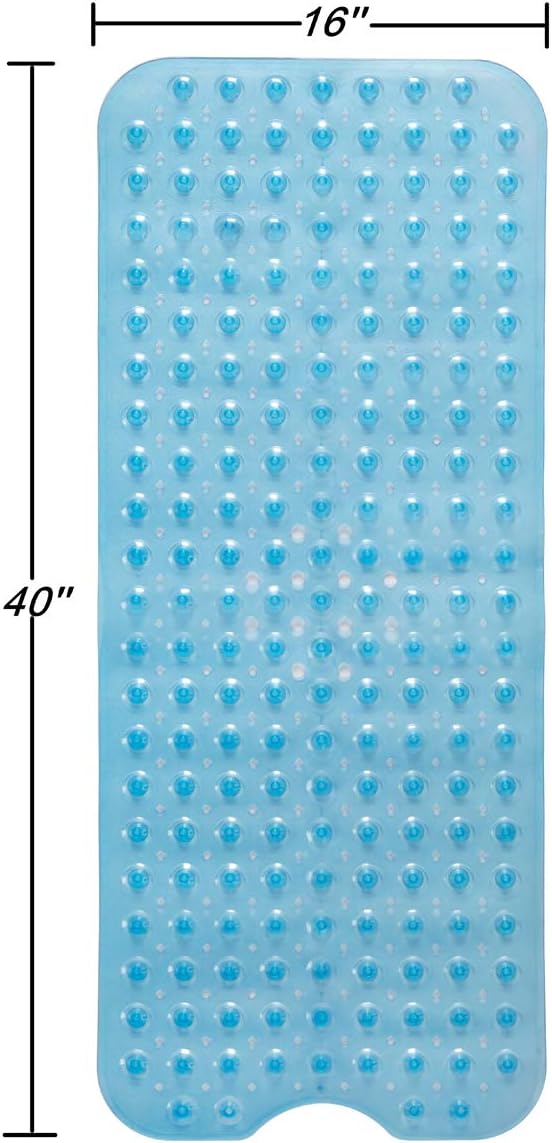 AmazerBath Bath Tub Mat, 40 x 16 Inches Non-Slip Shower Mats with Suction Cups and Drain Holes, Bathtub Mats Bathroom Mats Machine Washable, Clear Blue: Home & Kitchen