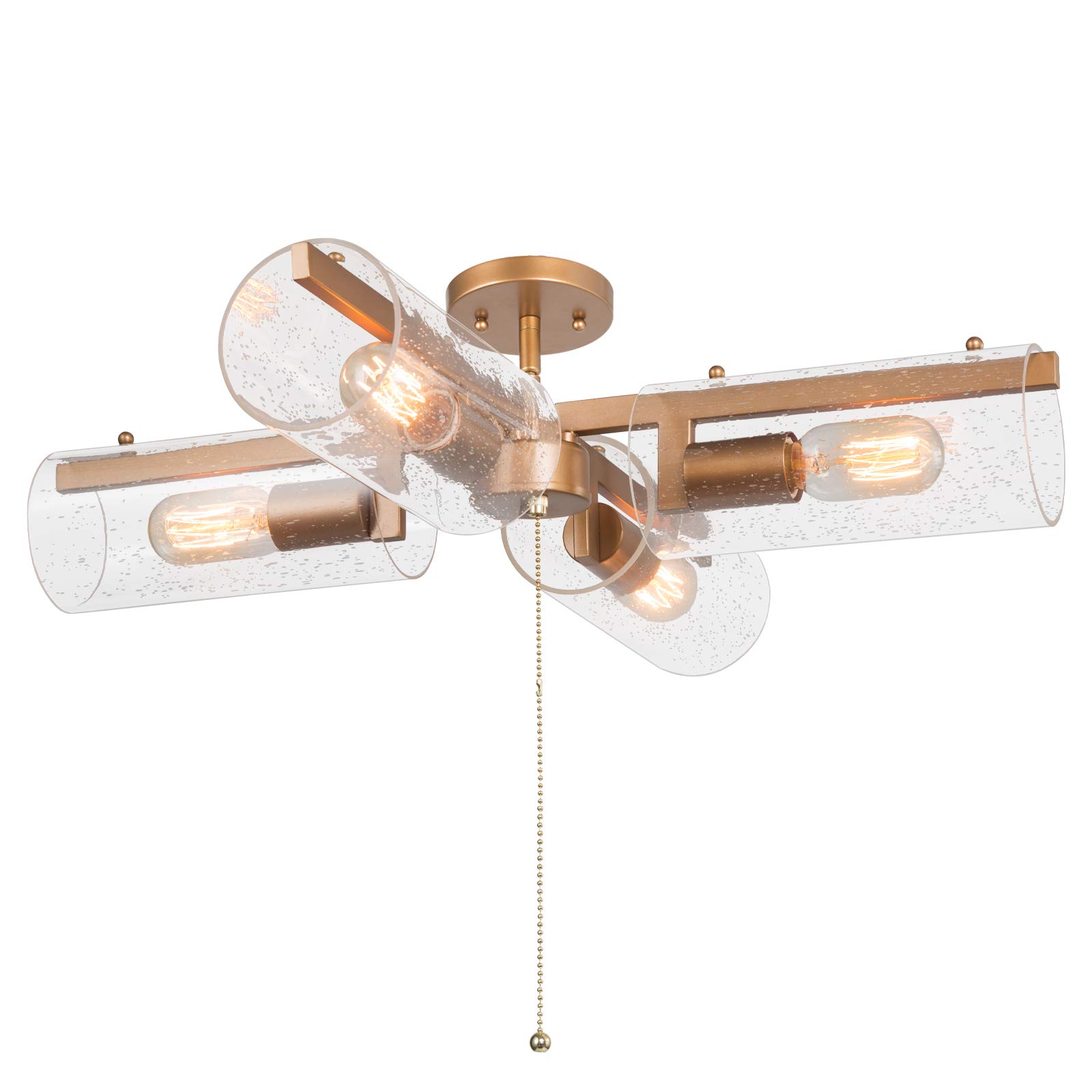 Buy Gold Chandelier, Ceiling Light Fixture with Pull Chain On/Off Switch, Mid Century Semi Flush