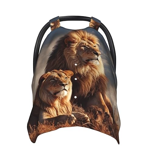 Baby Car Seat Canopy Cover for Mom, Soft Breathable Nursing Breastfeeding Covers Multi Use Stroller Sun Shade Newborn Shower GiftTwo Lions