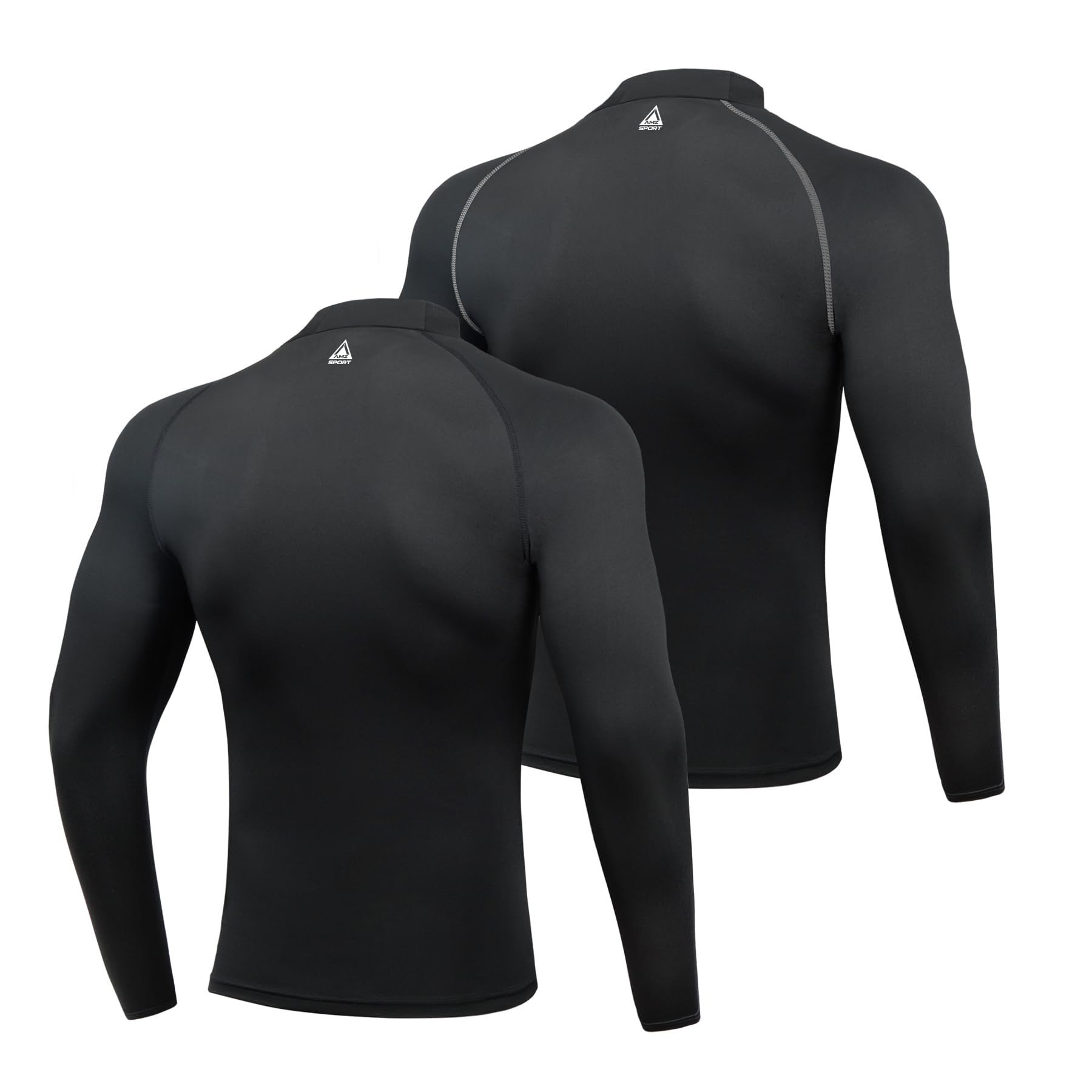 AMZSPORT 2 Pezzi Maglia Compressione Uomo Maglietta Termica Manica Lunga Maglie Sportiva Shirts Traspirante da Asciugatura Rapida Camicia Fitness Palestra