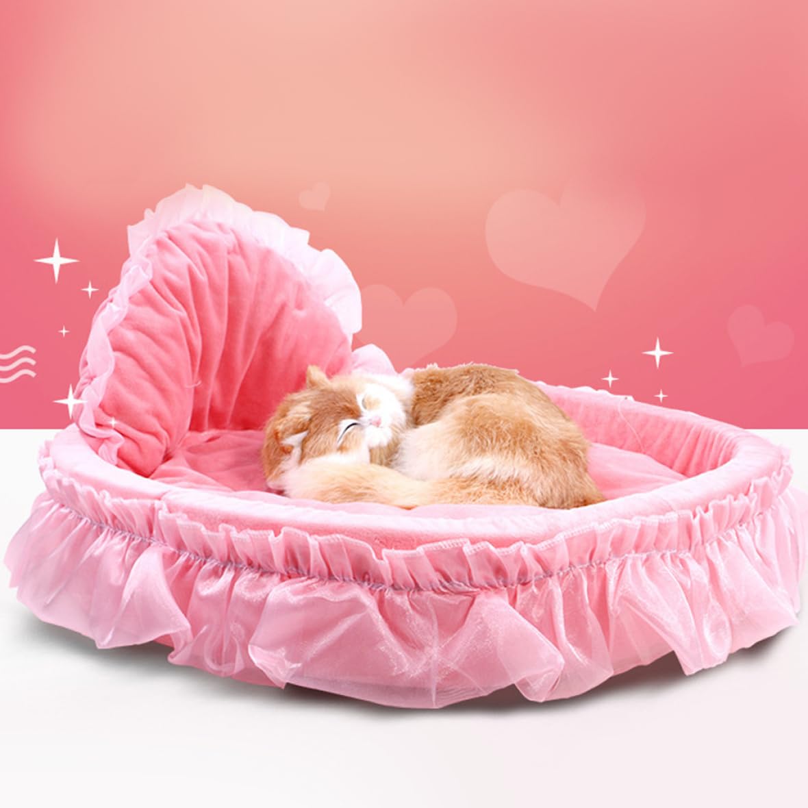 Lit pour Chien et Chat pour Petit Chien Auto-Chauffant d'intérieur pour Chiot, nœud de Princesse, cœur en Dentelle, élégant et Mignon, lit pour Maison, réchauffement pour Animaux de Compagnie (Rose)