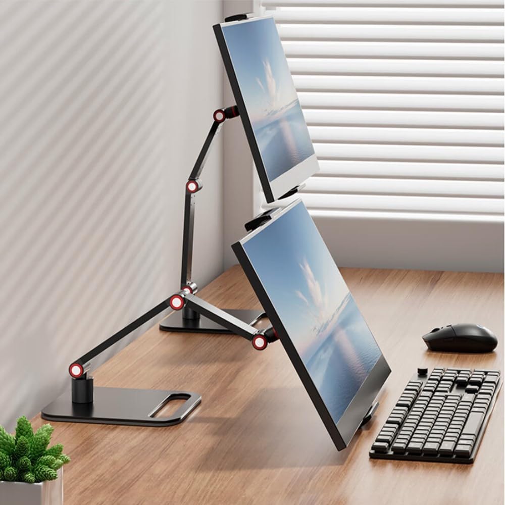 Aioneer Portable Monitor Stand, Adjustable 360° Swivel Desktop Clamp, Expandable Base For Tablets And Monitors.-Both arms