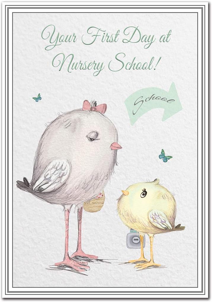 First Day at Nursery School Card - Good Luck Wishes - Milestone Messages - Greeting Cards - Happy First Day - Nursery Primary - Boys or Girls - Kids Children - Teacher Students - Pupils Friends