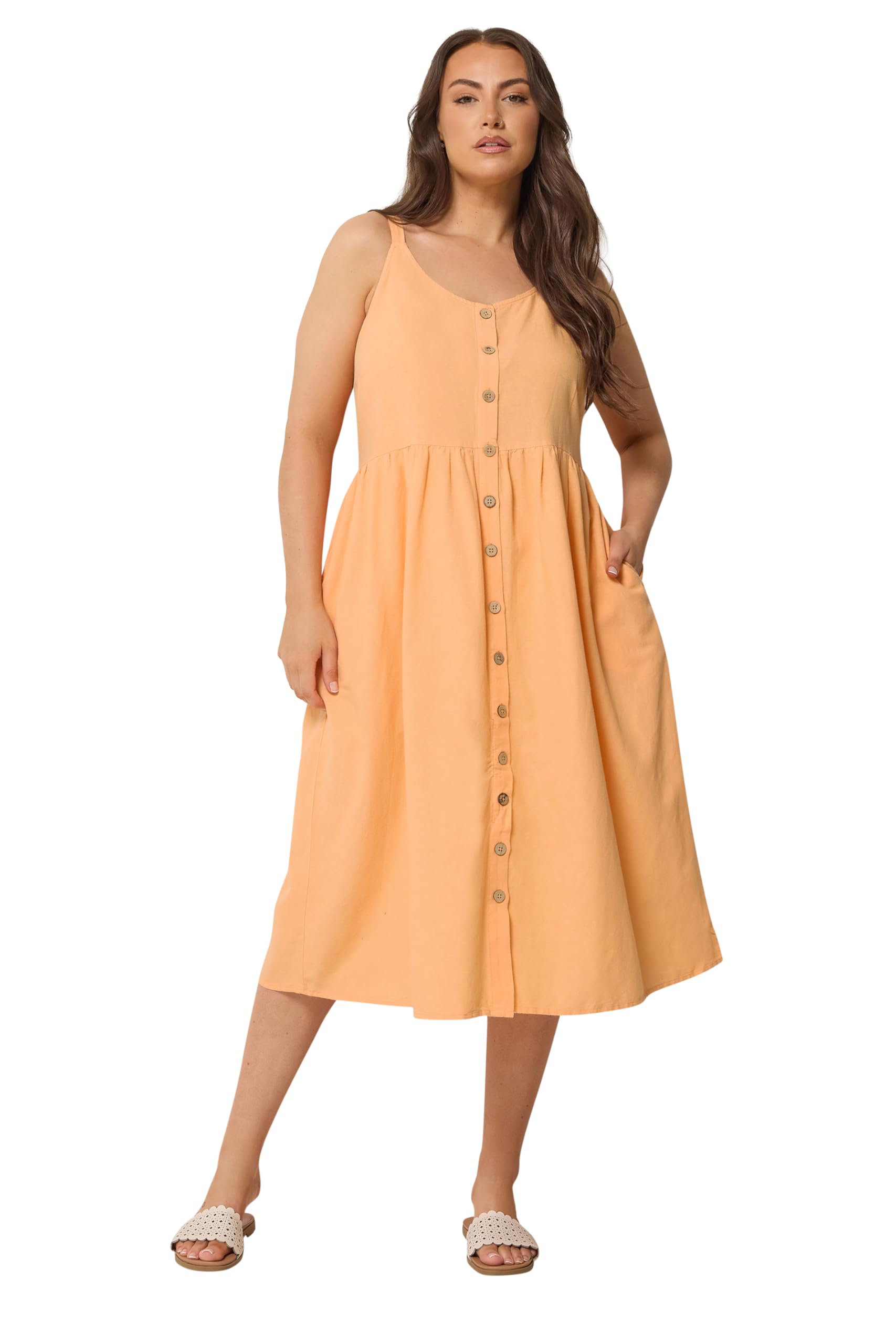 Yours Women's Peach Curve Orange Linen Sundress - Plus Size Curve