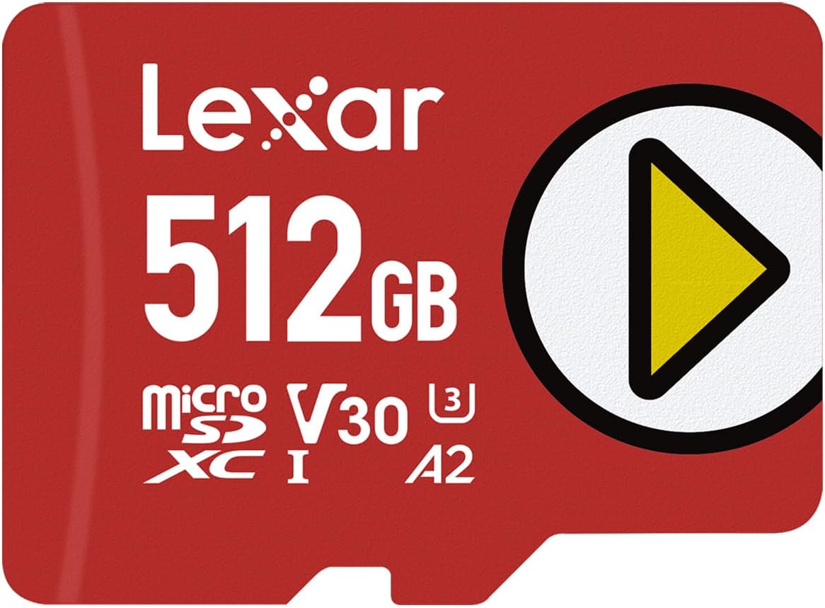 Lexar 512GB PLAY micro SD Card, UHS-I, C10, U3, V30, A2, Full HD, 4K, Up To 160/100 MB/s microSDXC Memory Card, Expanded Storage for Nintendo-Switch 1, Gaming, Smartphones, Tablets (LMSPLAY512G-BNNNU)