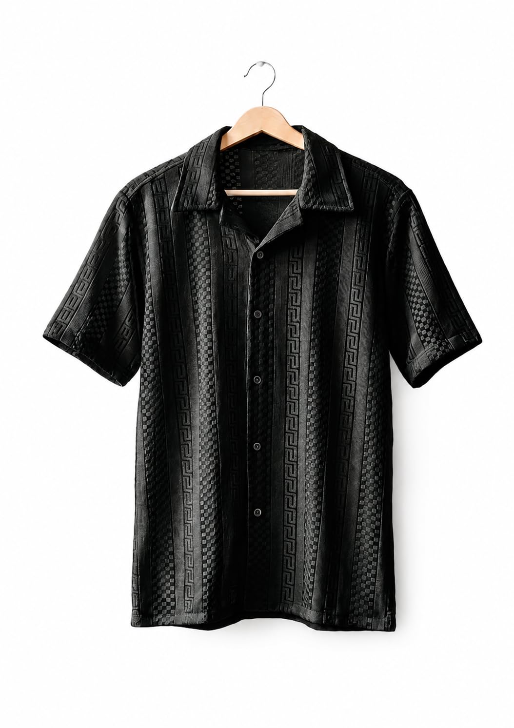 roughster trykar Men's Black Half Sleeve Casual Shirt,Crochet Net, Premium Stichable, Black Breathable-picture-38