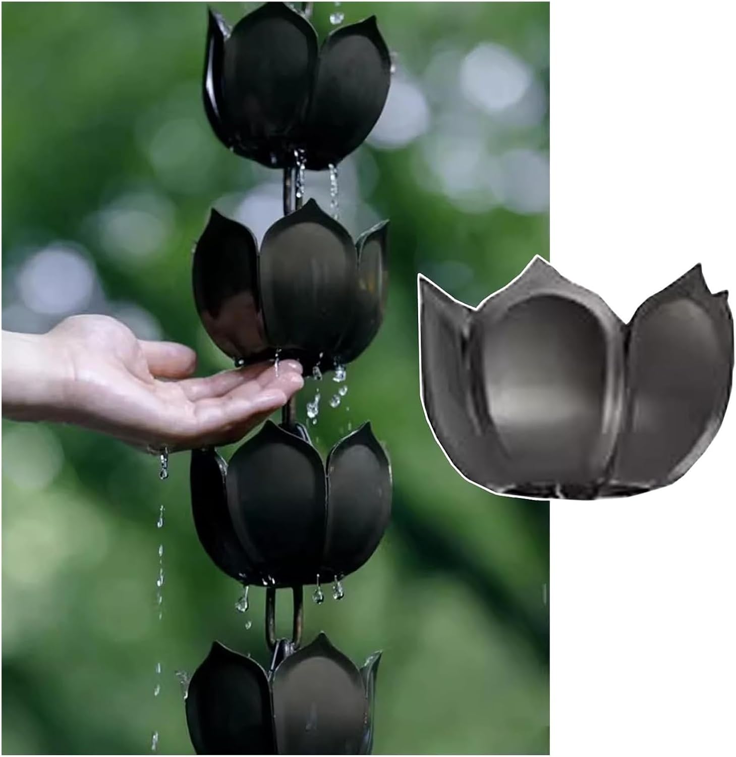 Rain Chains,Rain Catcher Chain, Plastic Rain Chain, Rain Chains Outdoor Rain Catcher, Lotus Rainwater Diverter for Garden Decoration,1m/33 ft