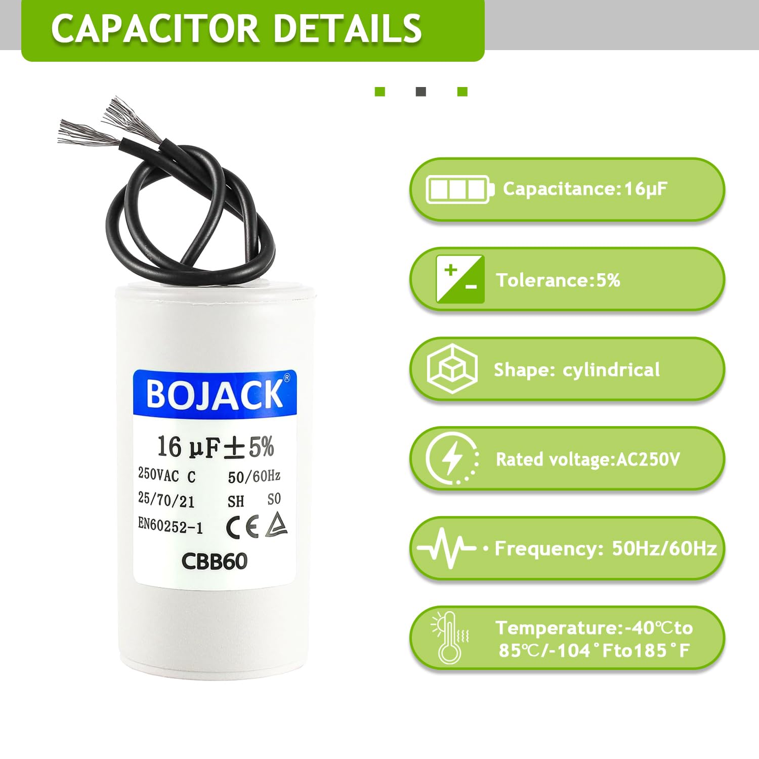 Amazon.com: BOJACK Run Capacitor 16 uF 250V AC 16 MFD CBB60