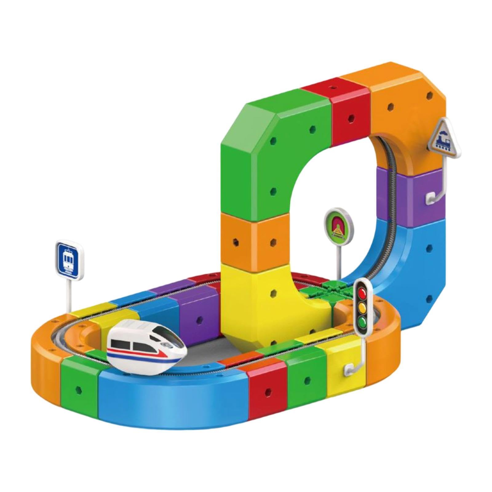 Mini Elektro Spielzeugeisenbahn Set mit Gebogener Rampe, Austauschbarem Zubehör, Sicherem PP Material, Geeignet für Familienspiele, Kreatives Kinderge, 51 Stück