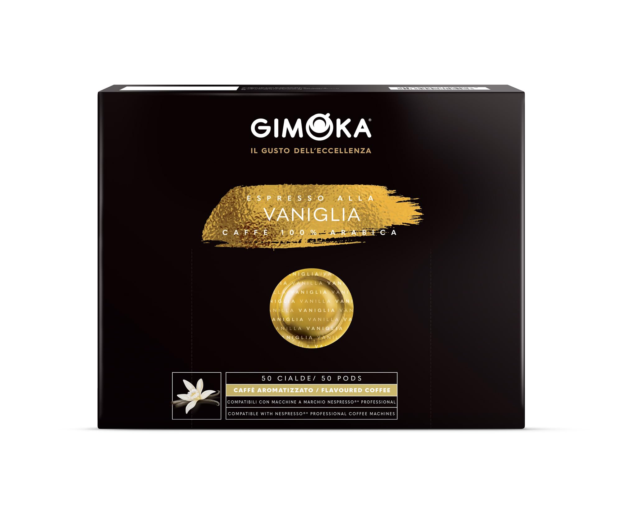 Gimoka Kaffeekapseln Espresso Vaniglia 100% Arabica, Intensität 8, Kaffee mit Vanillearoma - 50 Kaffeepads - Kompatibel mit Nespresso* Professional Maschine Zenius und Gemini - Hergestellt in Italien