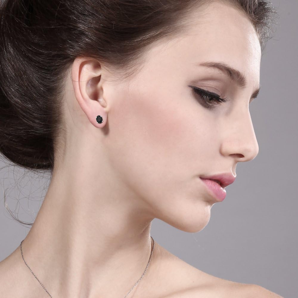 Gem Stone King 3.32 Cttw Black Sapphire 4-Prong Stud Earrings For Women Men | 925 Sterling Silver | Gemstone Birthstone | Oval 8X6MM - Image 2