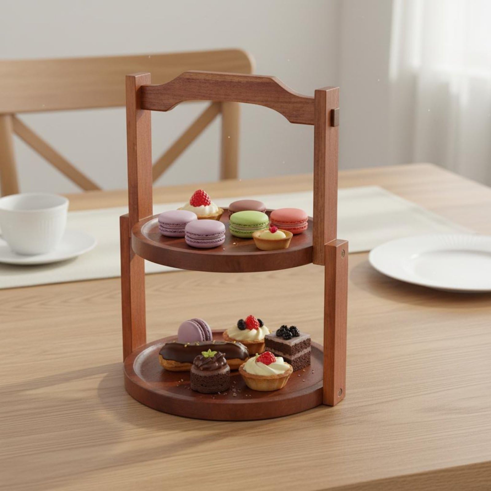 Alzatina in Legno Multi-Livello Supporto Dessert Stand Livelli Manico Superiore Vassoio Buffet Dolci per Festa, Tè Pomeridiano