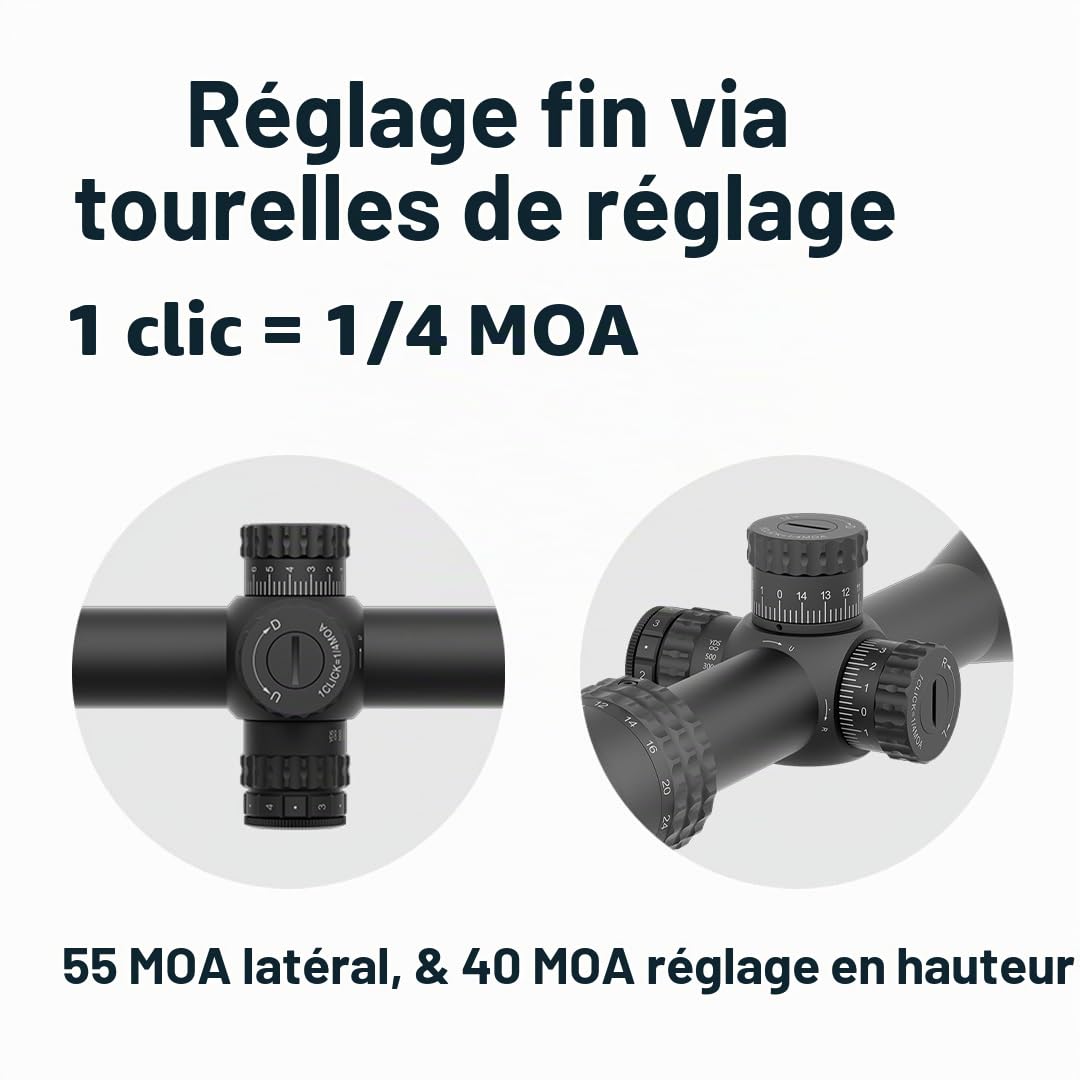 Vector Optics SCFF-57 Sentinel 6-24x50 FFP MOA Lunette de visée pour le sport, l'airsoft et la chasse, fusil à air, visière cible, lunette de visée pour fusil, Rifle Scope, nombreux accessoires