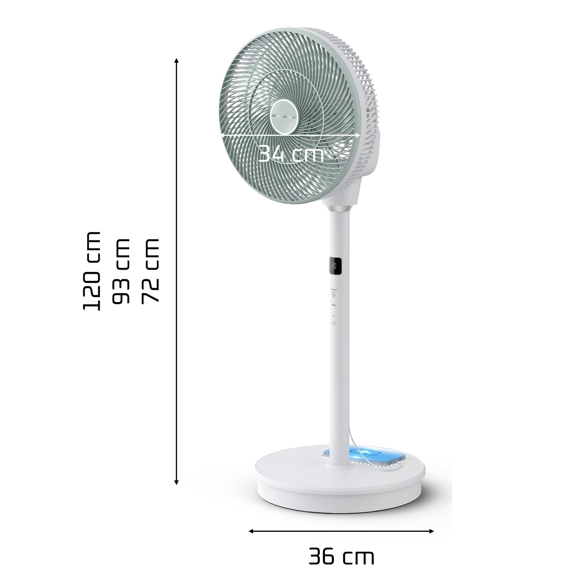 Rowenta QV5050F0 Turbo Silence Compact 3D Nomad, intensywne i ciche chłodzenie, możliwość dostosowania do baterii zewnętrznych, kompaktowy | Nadaje się do zewnętrznej baterii, intuicyjna obsługa, równomierny rozkład powietrza, kolor: biały/eukaliptusowy