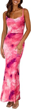 OWIN Women Summer 2025 Floral Dresses Sleeveless Long Mesh Bodycon Maxi Dress Spaghetti Strap Wedding Guest Dress
