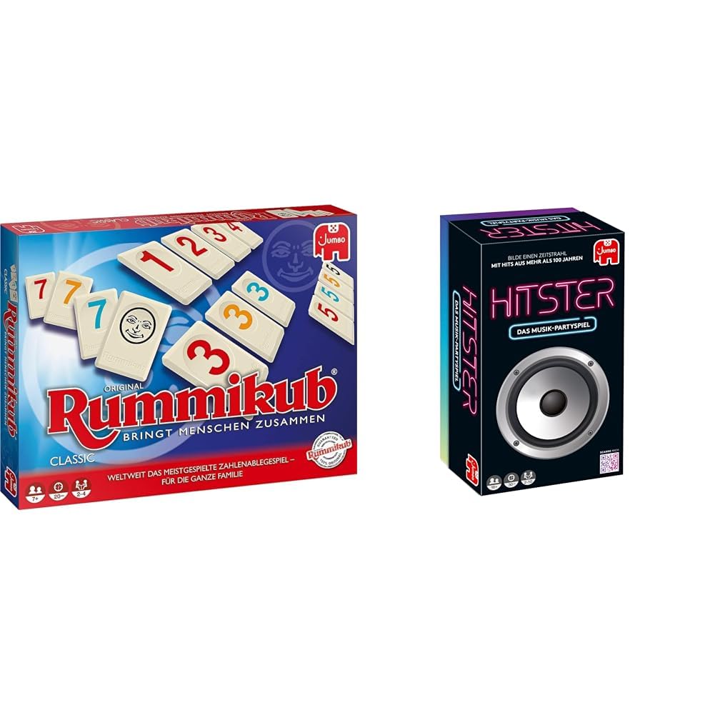 Jumbo Spiele GmbH JUM17571 Original Rummikub Classic & Spiele Hitster Original EIN Party- und Kartenspiel für Erwachsene und Familien - 2 bis 10 Spieler ab 16 Jahren Deutsch