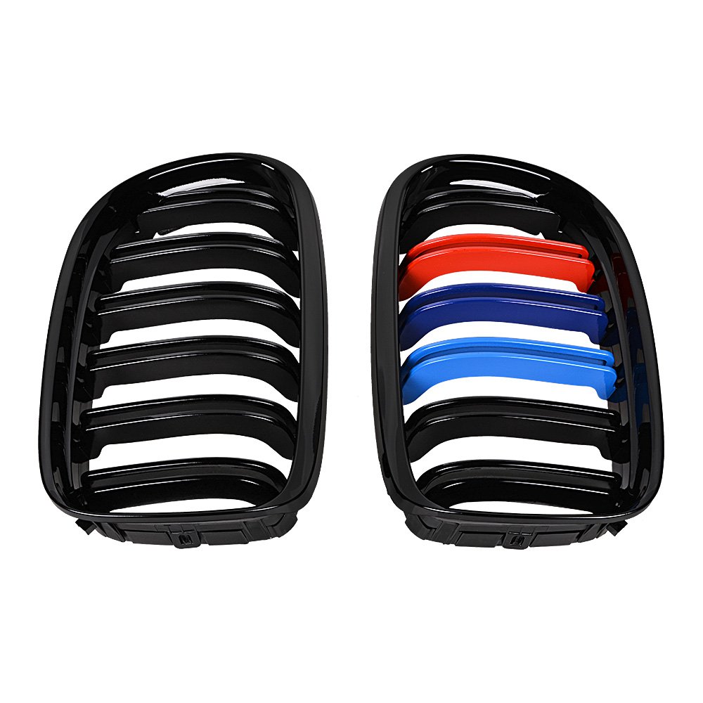 Astra Depot Glossy Black M-Color Double Line Kidney Grille Grill Compatible with 2009-2011 BMW E90 E91 323i 325i 328i 330i 335i 4DR