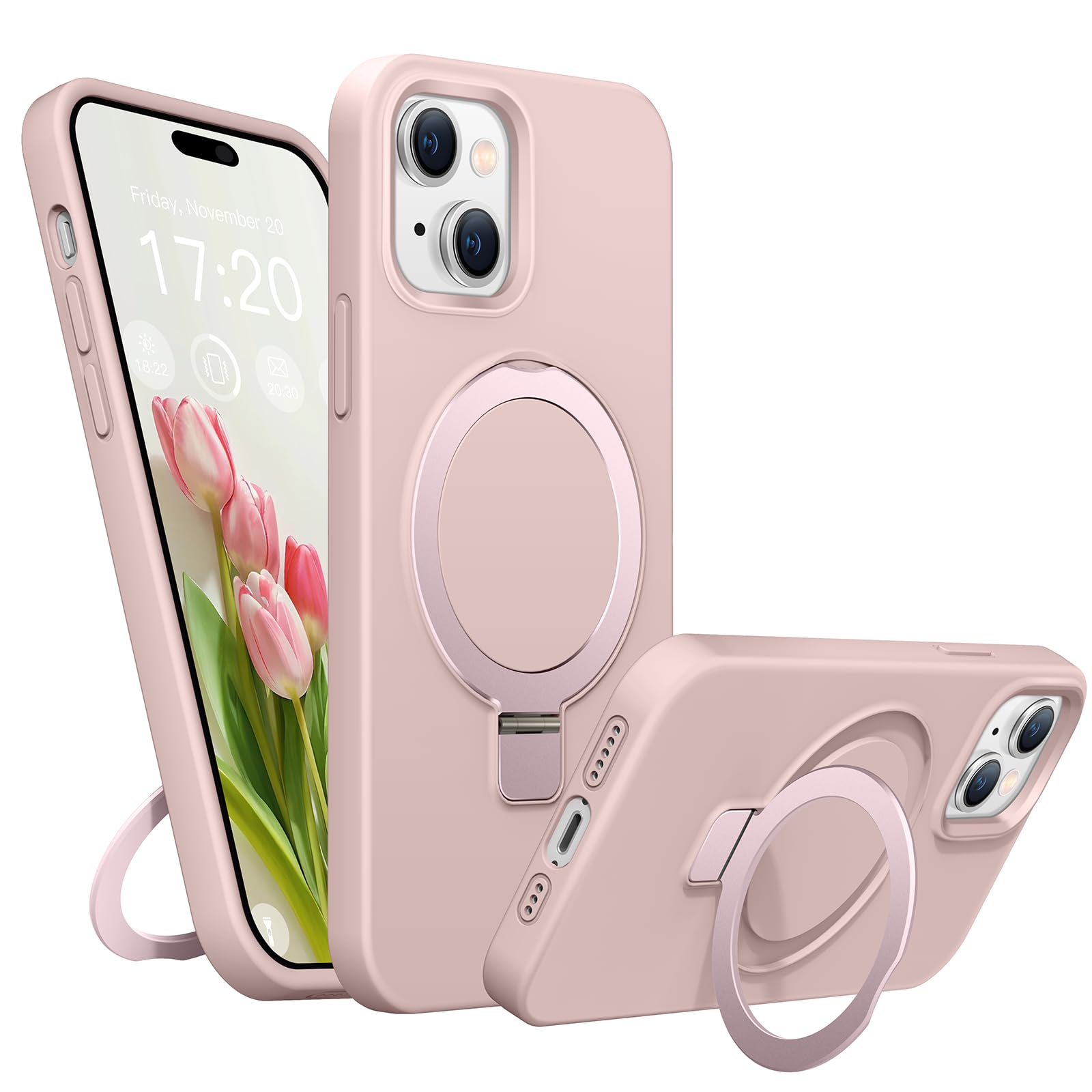 BENTIACC Soft Liquid Silicone Case for iPhone 13/14 with Magnetic Invisible Stand, Military Grade Shockproof Protection, Anti-Scratch Microfiber