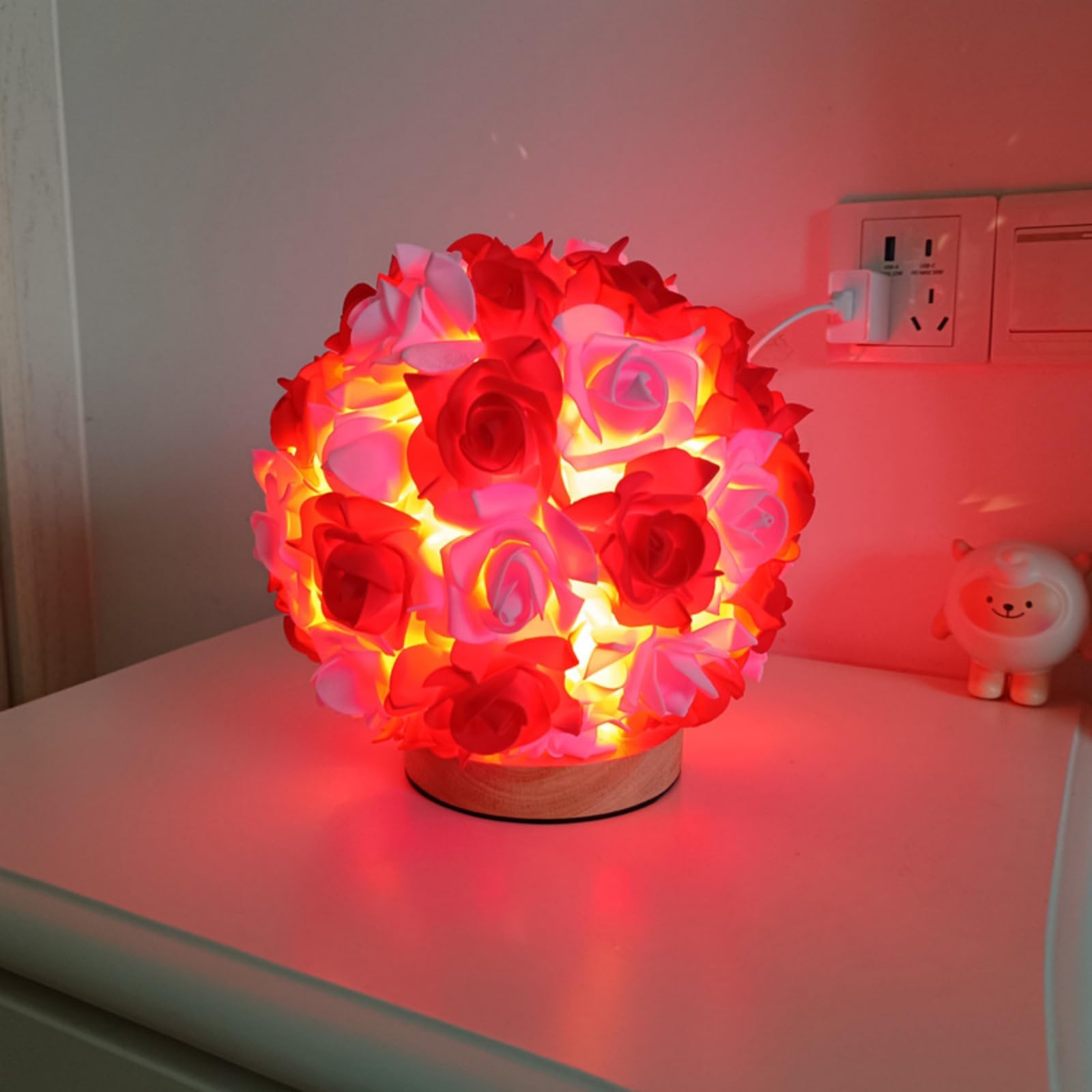 Rose Fleur Lampe de Table Créative Design Floral Bureau Lumière Znaczenie Femmes Romantique Décor à la Maison dla Chambre Anniversaires Rocznice Mariage Żywność USB