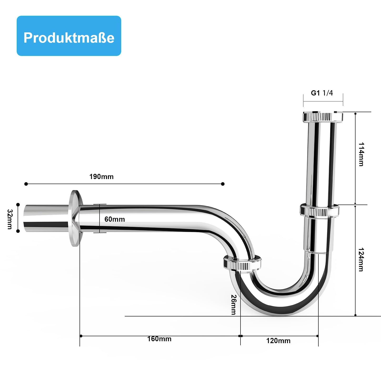 SURFOU Sink Drain Kit G 1 1/4", Drain Pipe Syphon Bathroom Stainless Steel Set, Washbasin Waste Tube - Image 2