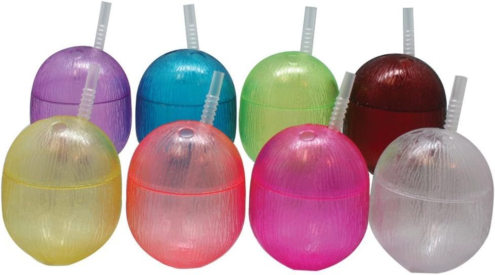 6505/8 Coconut Coolers 15-Ounce Coconut Tumblers with Straws, Set of 8 Assorted Colors