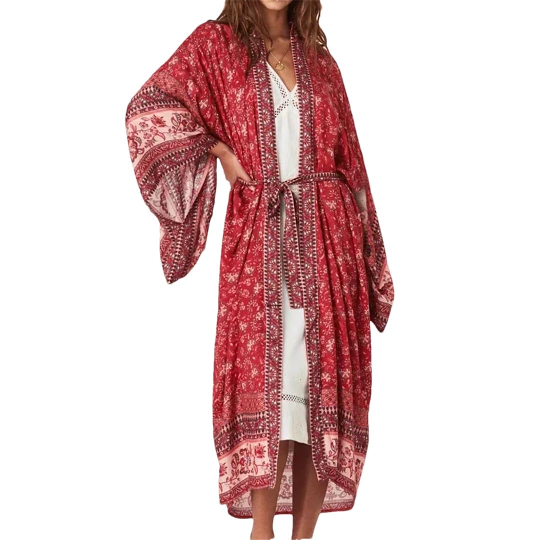 Cardigan da donna vintage in rayon con stampa floreale boho camicette camicia da spiaggia abbigliamento estivo bikini coprire