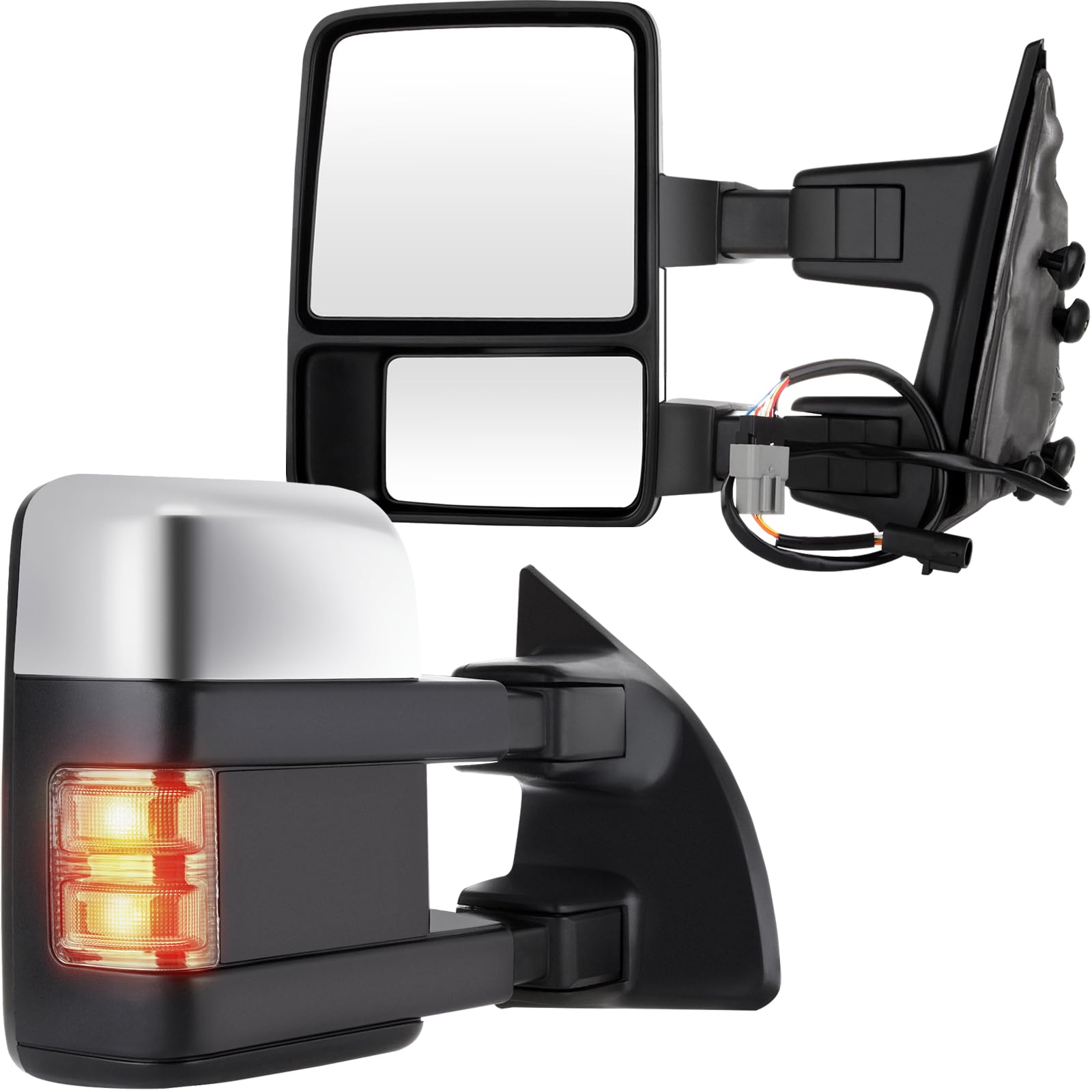 Tow Mirrors Fit for 1999-2007 for Ford for F250/for F350/for F450/for F550 Super Duty Rearview Mirrors with Power Adjusted Heated Chrome Turn Signal Light