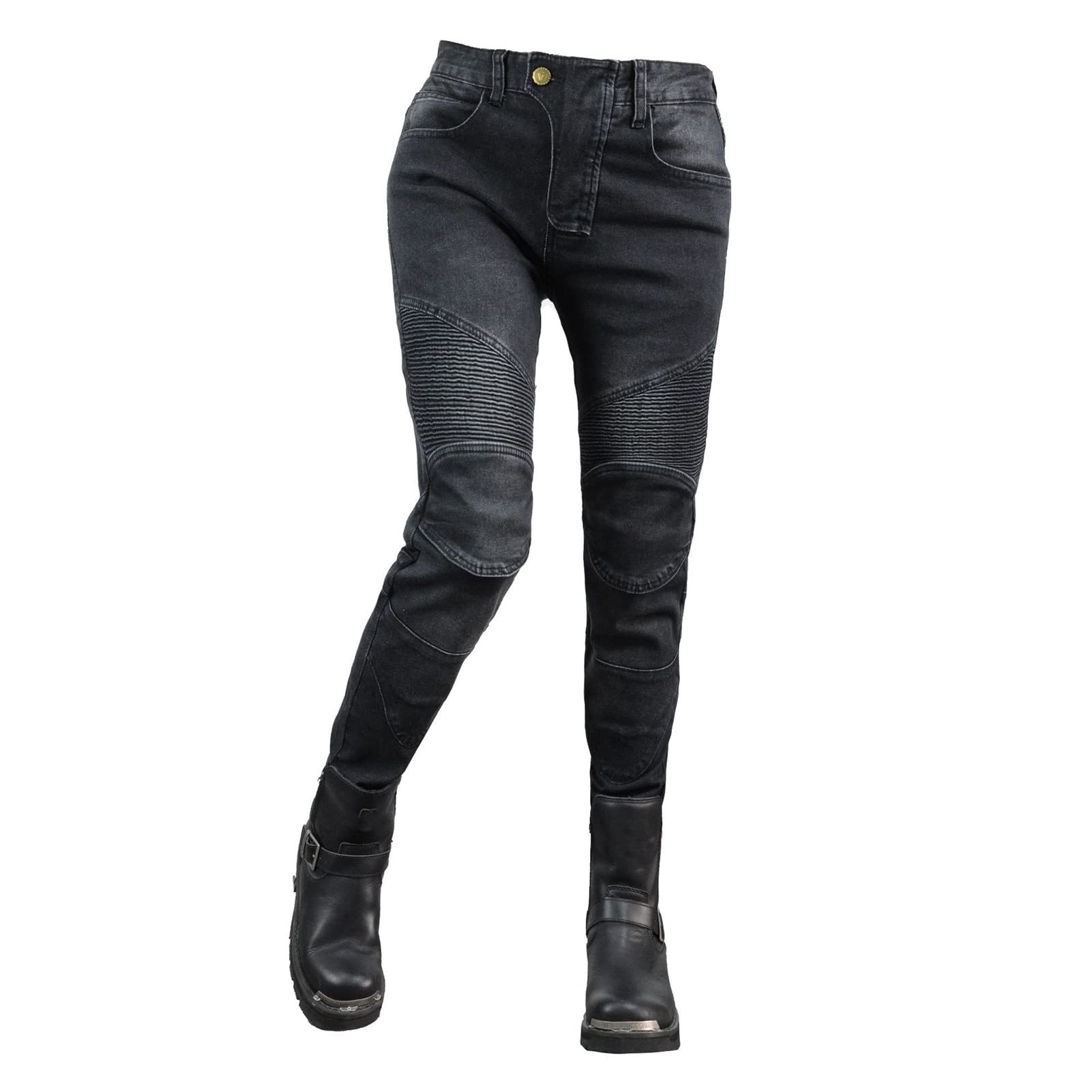 HOMDECR Women's Slim Fit Motorcycle Jeans with Protectors Knee and Hip Protectors Stretch Slim Fit Denim Motorcycle Trousers Cargo Motorcycle Jeans Protective Trousers Biker Pants (Black, S)