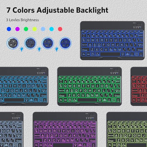 Image of OMOTON Large Print Bluetooth Keyboard for iPad & Tablets, Backlit, Black | Large print Bluetooth keyboard with 7-color backlight & large keycaps. Rechargeable, ultra-slim. For seniors students office