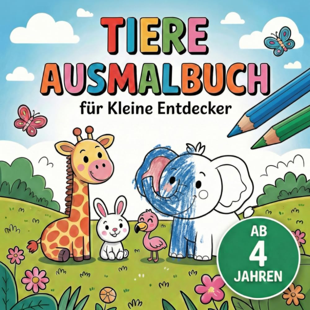 Tiere Ausmalbuch für kleine Entdecker ab 4 Jahren mit 50 fröhlichen Motiven (Kinder Ausmalbücher)