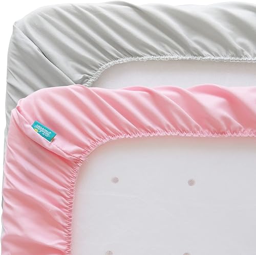 Miniatura 4 de Juego de 4 sábanas para moisés para bebé SNOO Smart Sleeper y Chicco LullaGo Anywhere portátil, ultra suaves y agradables al tacto, gris y rosa