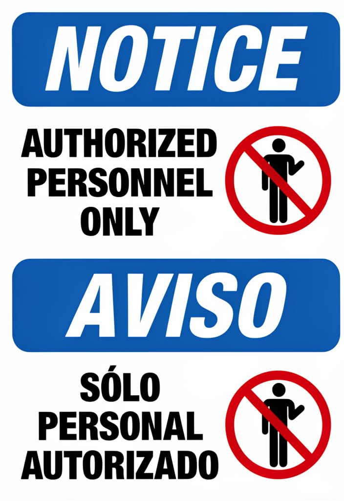 peiyeety NOTICE Authorized Personnel Only/AVISO Sólo Personal Autorizado Tin Sign 12x8 Inch, Bilingual No Entry Wall Plaque for Business, Office, Warehouse, Garage & Home Security Decor