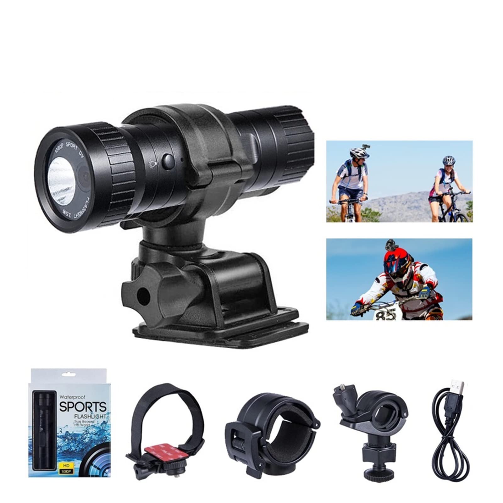Kamera sportowa ze stabilizacją obrazu, Kamera akcji DV3000 HD 1080P motocykl kask rowerowy wodoodporna kamera sport DV latarka wideo kamera na deskę rozdzielczą na rower samochodowy Wysoka liczba kla