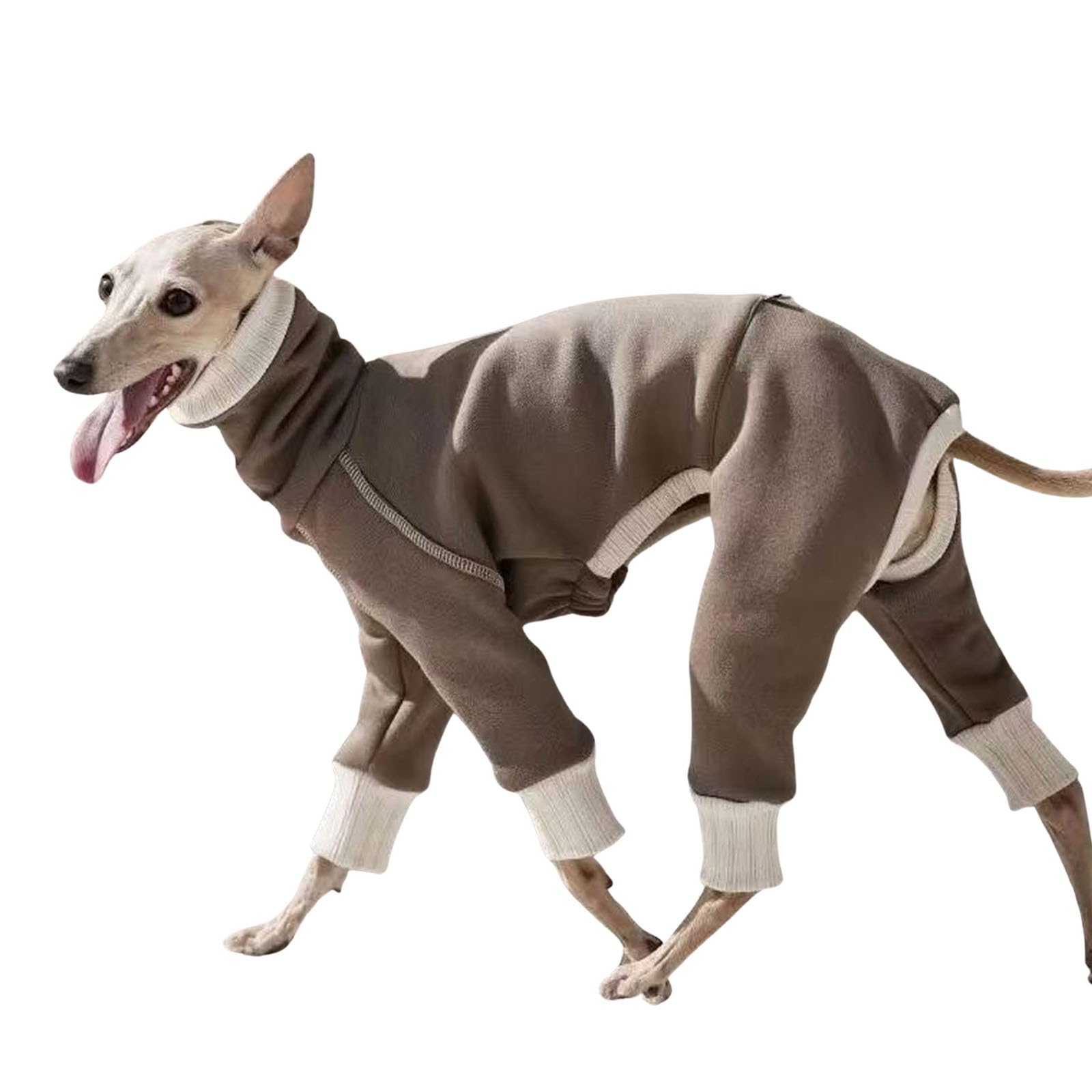 Lightweight Italian Greyhound Jumper,Whippet Clothes with legs,Windproof Turtleneck Dogs Jumpsuit,Dog Fleece Pajamas Pjs Pullover for Greyhound Lurcher,Brown_M — image 1