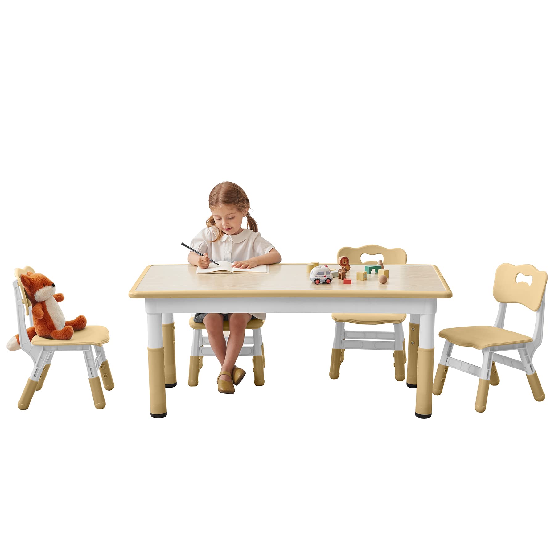 GITAWUSA Kids Study Table and Chairs Set, Height Adjustable Toddler Table and Chair Set for Kids Ages 3-8, Graffiti Desktop Plastic Children Art Table with 4 Seats