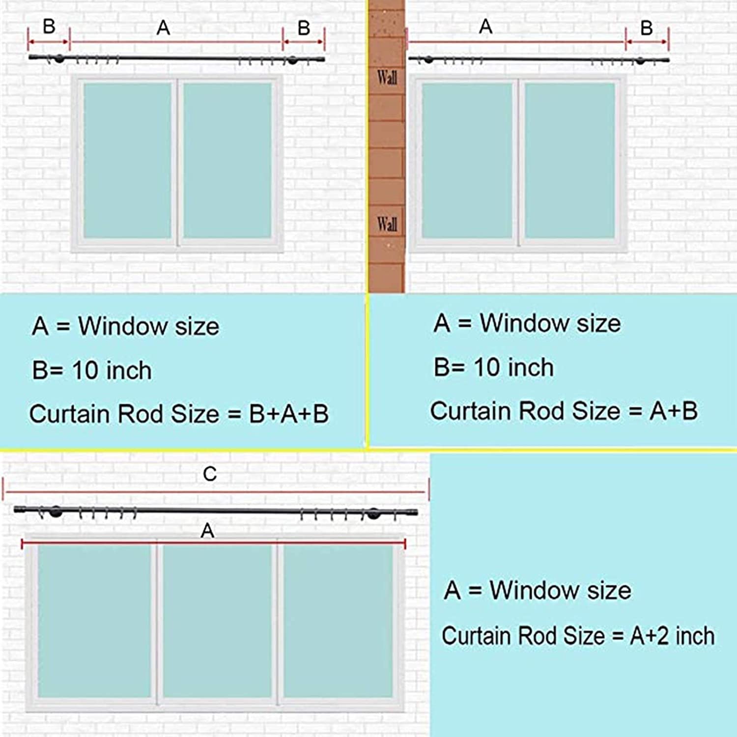 Pôles et Pistes pour Rideaux Ensemble de Rails à Rideaux de Plafond en Aluminium Robuste(Black,4.8m(4 * 1.2m))