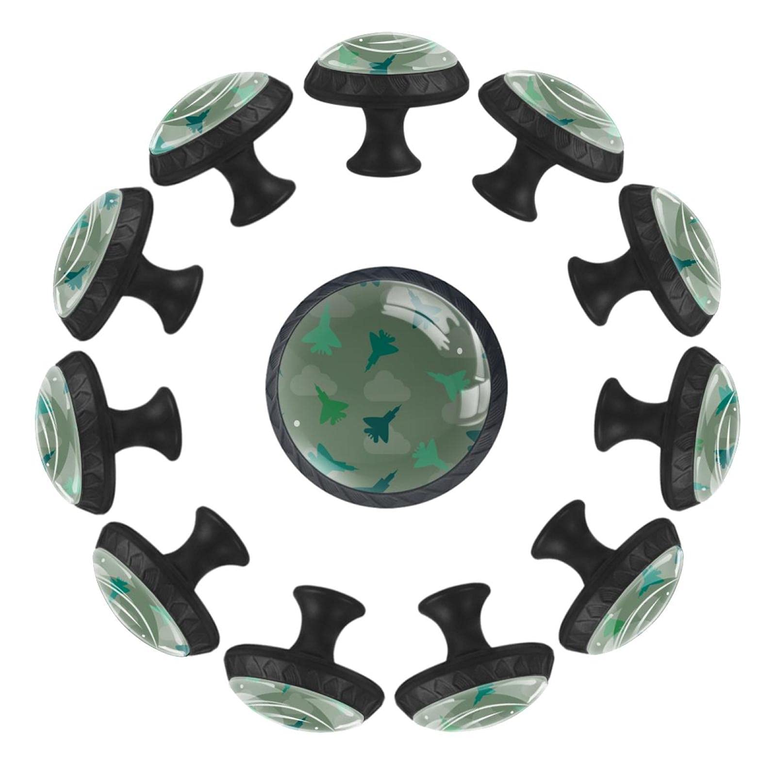 Boutons de tiroir avions de chasse vert 35mm lot de 12 pour deco de chambre enfant