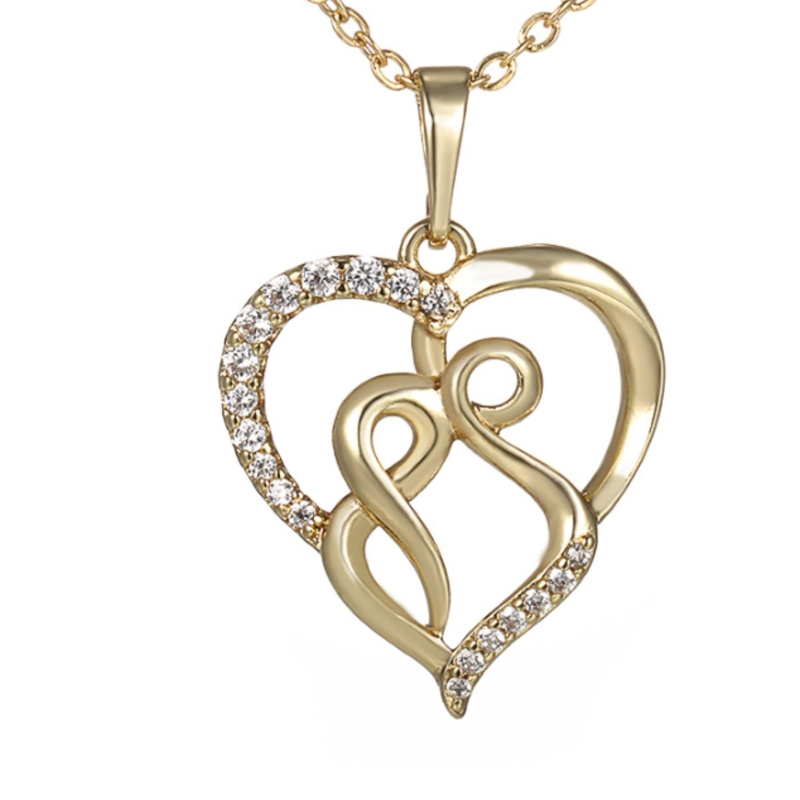 Collana in oro 9 carati 375 con diamante, ciondolo a forma di cuore con infinito, 45 cm