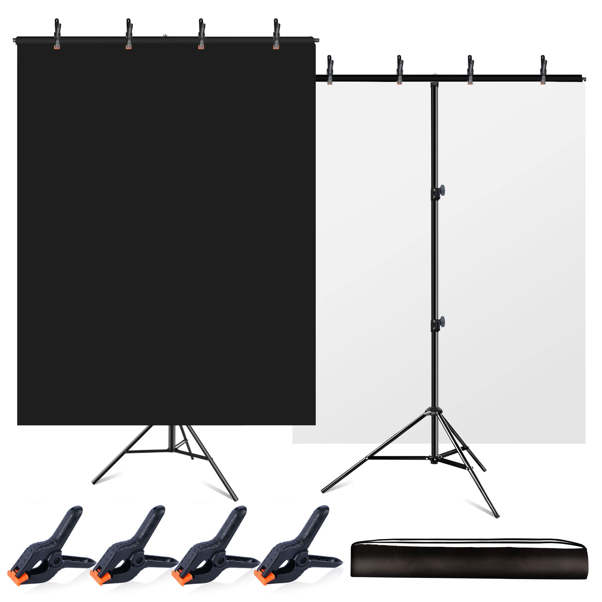 Photo 1 of Faichee White Backdrop with Stand Kit 5 X 6.5ft, 2-in-1 Reversible White Backdrop Black Backdrop with Portable Background Stand & 4 Clips for Headshot and Portrait Photography, Video, Zoom, Vlog Black White