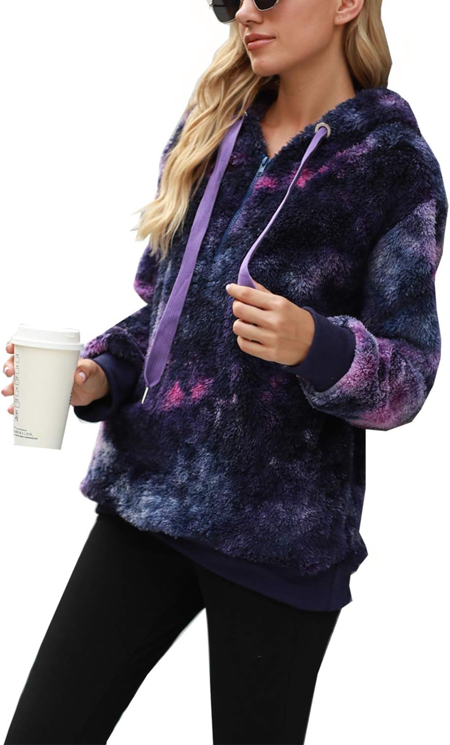 ReachMe Womens Oversized Sherpa Pullover Hoodie with Pockets Fuzzy Fleece Sweatshirt Plaid Fluffy Jacket Coat - Image 5