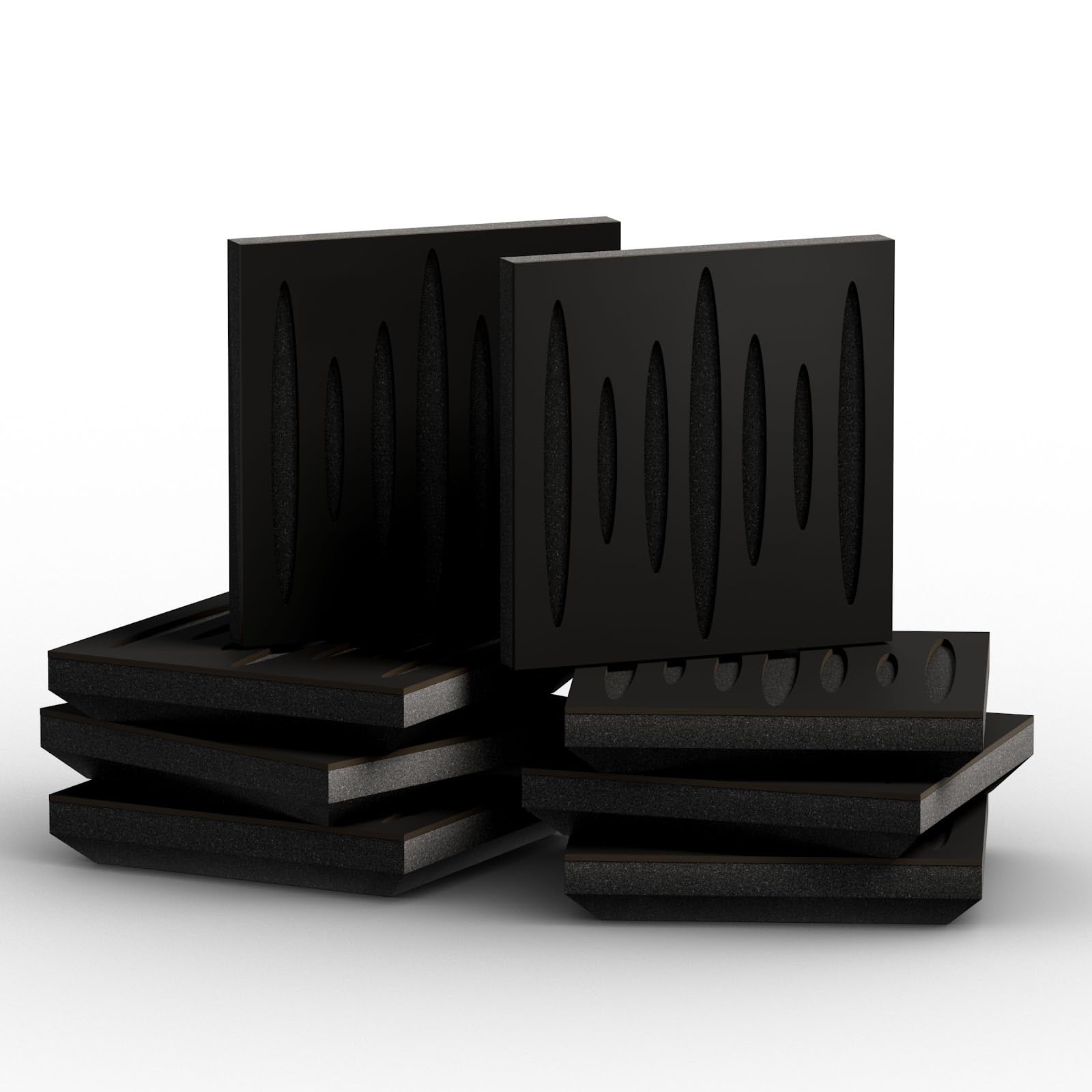ua acoustics 8er-Pack – Kleine Akustikplatte | Dekorative schallabsorbierende Wandpaneel | Geräuschreduzierung | Absorption & Diffusion | 25 x 25 x 3 cm | Farbe: [Schwarz | PULSAR-Mini - 33mm]