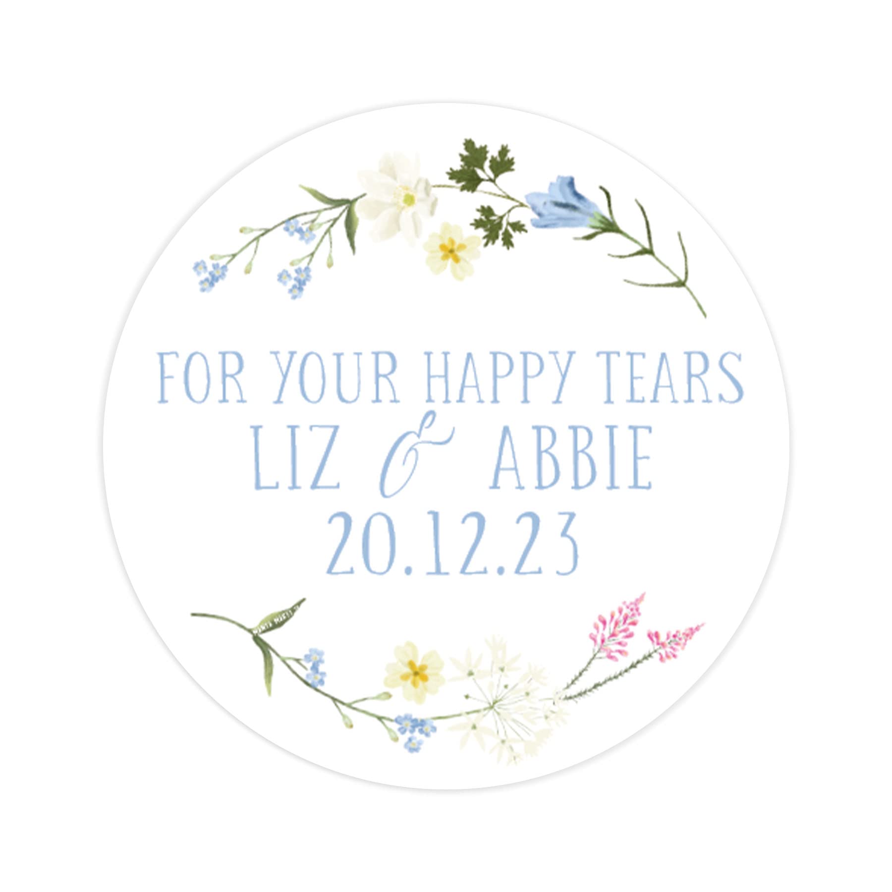 Manta Makes for Your Happy tears Wedding Stickers | Personalised Wildflower Tissue Stickers | Wedding tissues | Labels for Happy tears Sticker | Floral (for Your Happy tears)